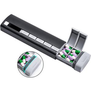 Daviky Travel Pill Organizer - Premium Aluminum 7 Day Weekly Pill Organizer, Daily Pill Case Spill Prevention, Stylish Pill Holder 7 Day Capacity for Medicine, Supplements and Vitamins (Black) (Blcak)