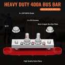 Joinfworld 400A Bus Bar 12V Power Distribution Block with 4 x 3/8" Studs 12 Volt Marine Copper Battery Busbar Terminal Block for Car, Boat, Automotive, RV, Solar Wiring - Negative&Positive