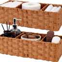 GRANNY SAYS Bathroom Toilet Organizer, Back of Toilet Storage Basket, Waterproof Storage for Shelves, 3 Section Wicker Baskets, Caramel Orange, 2-Pack