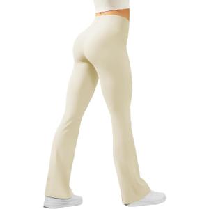 keriffe Women's Flare Yoga Pants High Waisted Tummy Control Leggings Workout Casual Bootcut Pants (Beige), XXL