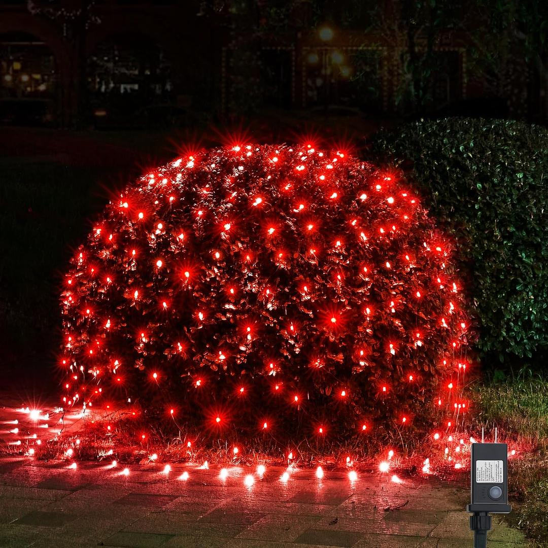 WBao Christmas Net Lights, 360LED 11.5ft x 6.9ft Christmas Lights with 8 Modes, Timer, End to End Connectable, Waterproof Design for Lawn, Bushes, Trees Outdoor Xmas Decorations, Red