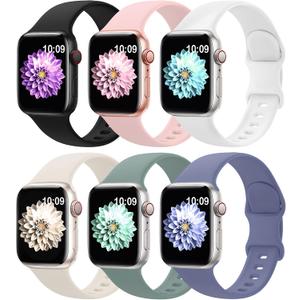 6 Pack Sport Bands Compatible with Apple Watch Band 38mm 40mm 41mm 42mm 44mm 45mm 49mm 46mm,Silicone Waterproof Strap for iWatch Apple Watch Series 11 10 9 Ultra 8 7 6 5 4 3 2 1 SE Women Men