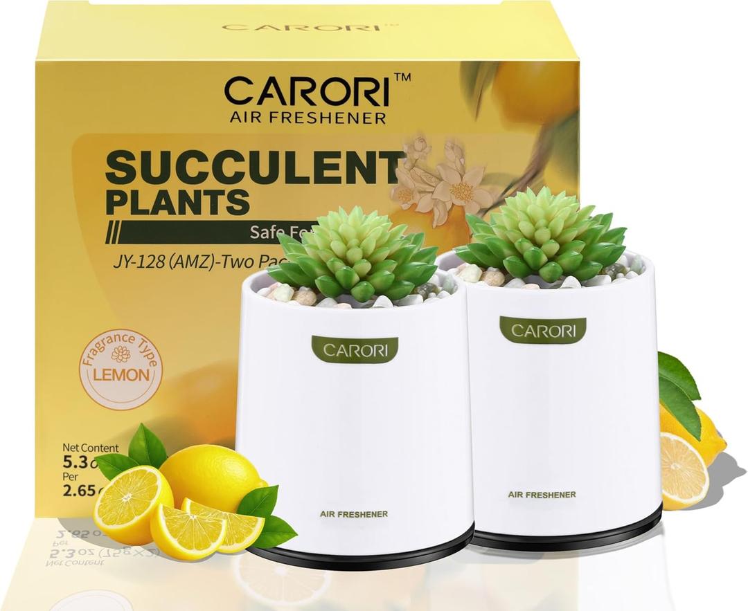 2 Pack Artificial Succulent Plants with Subtle Lemon, Faux Indoor Plants for Home Decor, Small Fake Plant for Bathroom, Bedroom, Office Decor, Aesthetic Room Accessories, Housewarming Gift