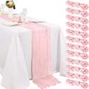 Pink Cheesecloth Table Runner 20 x120 Inch - 10FT Boho Rustic Gauze Cheese Cloth Table Runner for Wedding, Anniversary, Baby Shower, Easter, Spring Home Decor (12pack)