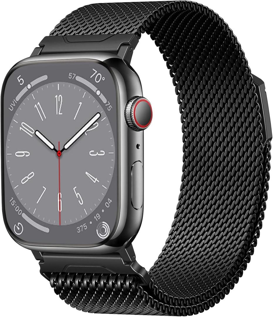SNBLK Magnetic Metal Bands Compatible with Apple Watch Ultra 3 2 Band for Men 49mm 46mm 45mm 44mm 42mm 41mm 40mm 38mm, Stainless Steel Milanese Strap for iWatch SE Series 11 10 9 8 7 6 5 4, Black