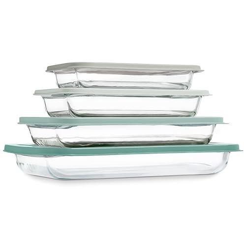 COOK WITH COLOR 8-Piece Deep Glass Baking Dish Set with Plastic Lids – Casserole and Food Storage Containers for Lasagna, Leftovers – Freezer-to-Oven, Microwave & Dishwasher Safe, Sage