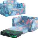 MeMoreCool Folding Toddler Chair, Glow-in-The-Dark Soft Plush Kids Fold-Out Couch Sofa, Comfy Baby Recliner for Girls and Boys (Denim Mermaid)