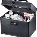 Lockable Security Storage Box - Shiny Black Safe Combination Lock Box, Cabinet Med Organizer, 10 x 7 x 9 Inches Safe Case for Documents, Valuables, Medicine & Money