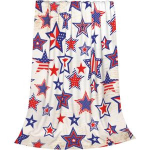 Extra Soft 4th of July Blanket Independence Day Patriotic Star Throw Blanket 50x60 Inch,Cozy Lightweight Blankets for Bed, Sofa, Outdoor Use -Veterans Day, for Family