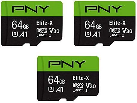 PNY 64GB Elite-X Class 10 U3 V30 MicroSDXC Flash Memory Card, 3 Count (Pack of 1) - 100MB/s, Class 10, U3, V30, A1, 4K UHD, Full HD, UHS-I, Micro SD