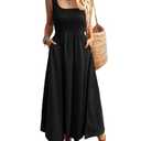 Mieazom Women's Maxi Dress Summer Sleeveless Swing Sundress Casual Loose Tank Long Dresses with Pockets Black L