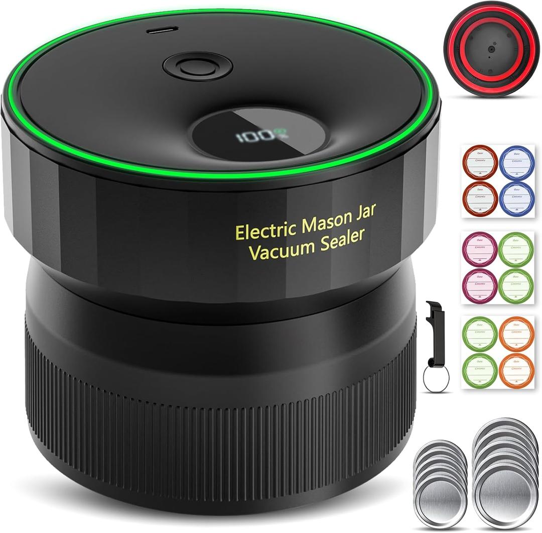 2026 Upgraded Mason Jar Vacuum Sealer, Electric Vacuum Sealer for Regular Mouth and Wide Mouth Canning Jars, Fully Automated and Portable (Black)