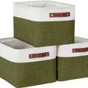 DECOMOMO Storage Bins, Large Fabric Storage Baskets for Shelves, Decorative Linen Closet Organizer, 15 x 11 x 9.5 inches (Olive Green & White, 3 Pack)