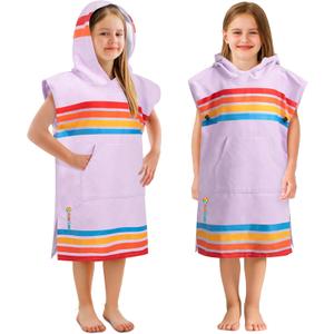 SUN CUBE Kids Towel Changing Swim Robe Surf Poncho, Quick Dry Microfiber Hooded Wearable Blanket for Boys Girls 3-7 Years, Sunset Purple