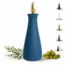 Ceramic Olive Oil Dispenser with Self-Closing Gold Spout - 530 ML Capacity Matte Blue Ceramic Oil Dispenser for Kitchen - Leak Proof EVOO Dispensing Bottle - Stylish, Ergonomic, Durable, Easy Pour