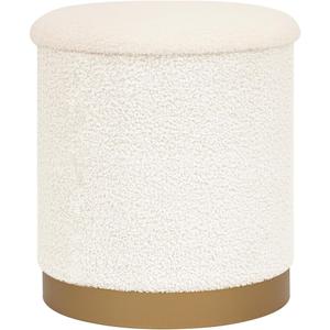 Round Storage Ottoman with Reversible Tray Top, 16.3" Boucle Ottoman Footrest Stool with Metal Base, Upholstered Vanity Stool with Storage for Living Room Bedroom, White