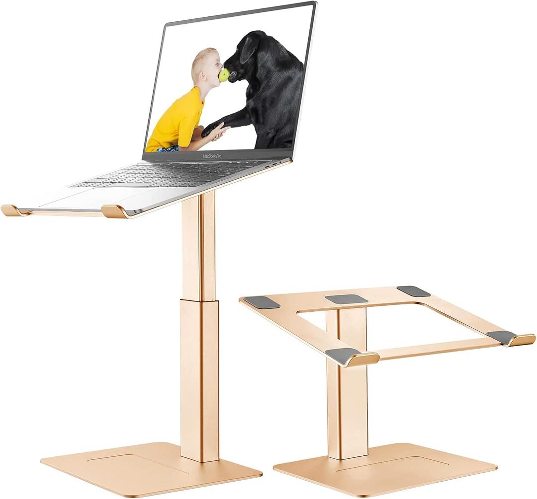 Laptop Stand for Desk, Ergonomic Aluminum Laptop Stand Adjustable Height from 7-15", Sitting and Standing Laptop Riser for 10-17" Notebook (Gold)