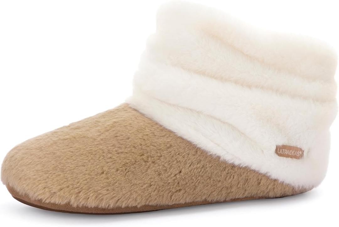 ULTRAIDEAS Women's Memory Foam House Shoes with Fuzzy Collar, Fur Lined Warm Bootie Slippers with Non Slip Sole for Indoor (7, Cappuccino)