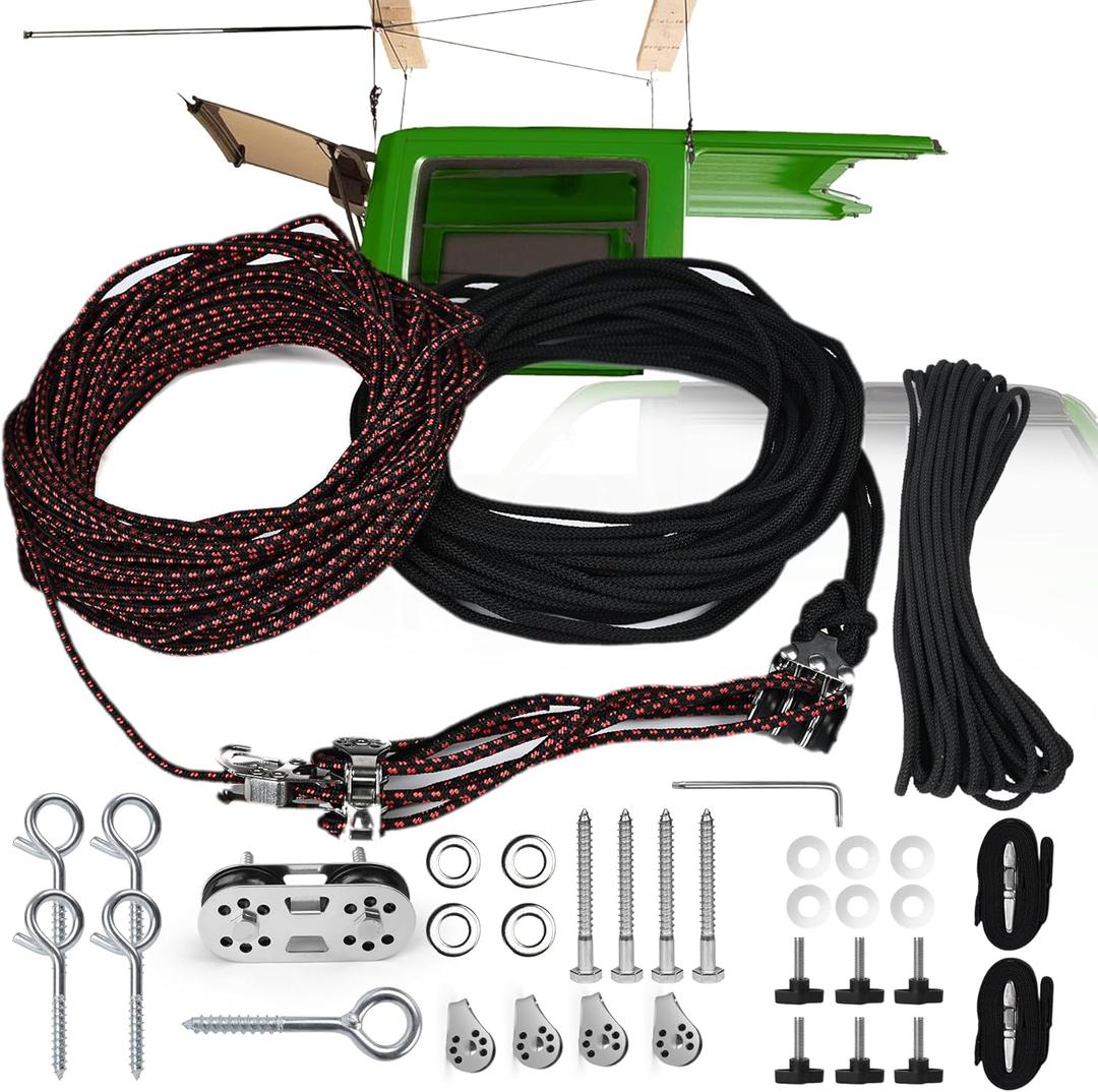 Upgraded Hardtop Removal Lift for Jeep Wrangler, Compatible with All Jeep Wrangler JK JL Models,Garage Storage HoistSafe Anti-Drop System,Easy One-Person Operation,Supports 8-16 ft Ceiling, 6 TKnobs