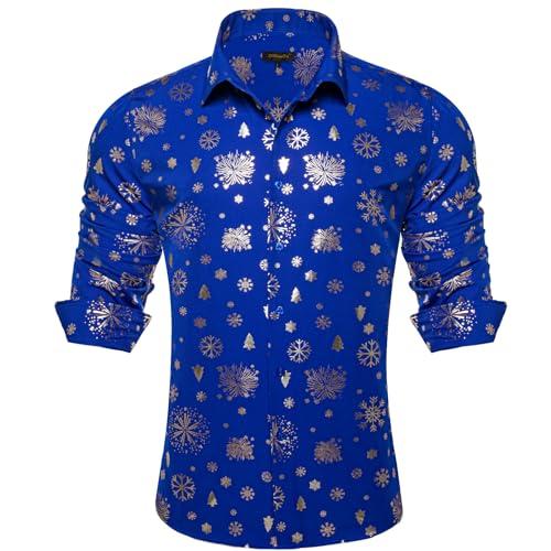 DiBanGu Mens Blue Christmas Dress Shirts for Men Long Sleeve Button Down Xmas Shirts for Party Prom Perform Medium