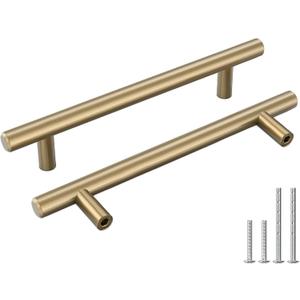 Goldenwarm 10 Pack Champagne Bronze Cabinet Pulls Gold Cabinet Handles 5 inch(128mm) Champagne Drawer Pulls Brushed Bronze Drawer Handles Kitchen Bathroom Bedroom Dresser Furniture Hardware (5in Hole Centers)