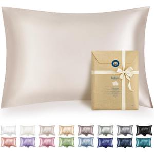 Bedsure Satin Pillowcase with Zipper, Similar to Silk Pillow Cases 2 Pack, Satin Pillow Cases Queen, Silky & Soft Beige Pillow Covers Hair and Skin, Valentines Day Gifts for Women Men, 20x30 Inches