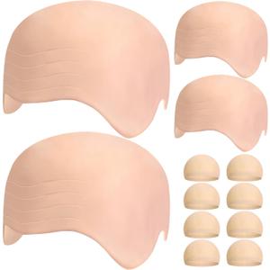 Iceyyyy 12 PCS Halloween Bald Caps Set,Makeup Bald Cap with 8 Pcs Wig Caps,Bald Head Costume Accessories for Men Women (Skin)