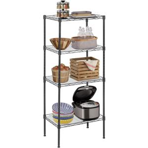 FDW 18L x 12W x 44H Wire Shelves Metal Shelf with 4 PP Sheets Storage Shelves 4 Tier Layer Storage Shelves for Laundry Bathroom Kitchen Garage,Black
