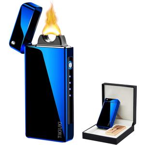 Lighters Electric Lighters Rechargeable Flameless Windproof Plasma Lighter Butane Free Lighters with High Capacity Battery, Lighters for Candle(Blue)
