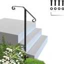 Handrails for Outdoor Steps-Single Post Wrought Iron Handrail for 1, 2 Step-Outdoor Stair Rail Handrails-39 H Black Wrought Iron Hand Rail Powder Coating for Concrete Steps or Wood Stairs