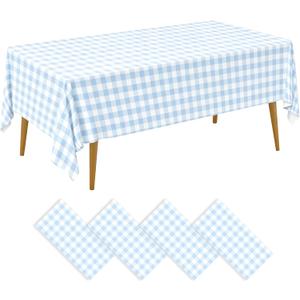 Blue Gingham Tablecloth,4pcs Blue and White Checkered Tablecloth | Rectangular Light Blue Gingham Plastic Tablecloth for Boy Baby Shower,Picnic,Birthday,Wedding,Party,55*108 Inch