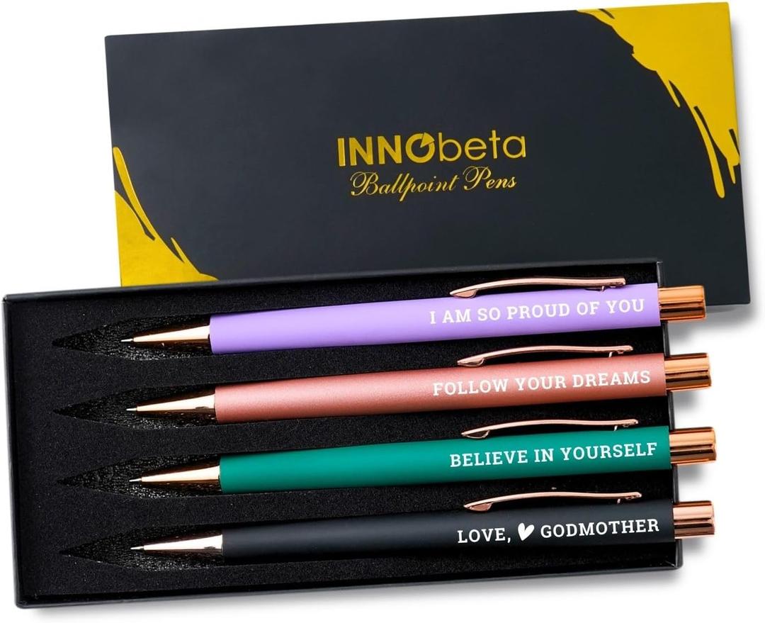 InnoBeta Godson Gifts from Godmother, Thoughtful Present from Godmother, Elegant Ballpoint Pen Set of 4