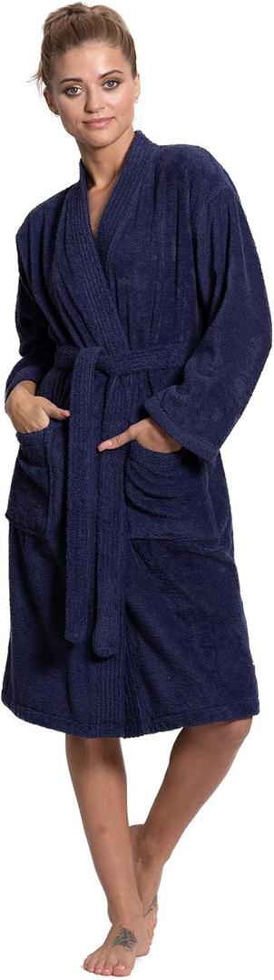 Turkuoise Soft & Absorbent Towel Robe, 100% Cotton Turkish Terry Cloth Kimono Bathrobes for Women (Medium, Navy)