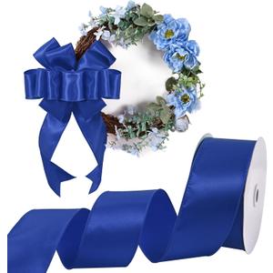 Royal Blue Satin Wired Ribbon 2-1/2 Inch X 25 Yards Wired Satin Ribbon Wedding Decorations for Gift Wrapping Wreaths Spring Decoration Crafts Home Decor