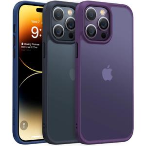 TORRAS Shockproof for iPhone 14 Pro Case, [3X Military-Grade Drop Tested & Slim Silky Feel] Translucent Hard Back with Silicone Protective Anti-Fingerprint Anti-Scratch Phone Case Guardian, Black
