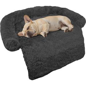 Calming Dog Bed Fluffy Plush Dog Mat for Furniture Protector with Removable Washable Cover for Large Medium Small Dogs and Cats (Small(35x31x5), Dark Grey)