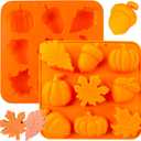 Pumpkin Molds Silicone Thanksgiving Fall Mold Maple Leaf Molds Halloween Pumpkin Ice Candy Mold Autumn Leaves Chocolate Cake Pan Baking Tray Mould for Thanksgiving Halloween Cake Cupcake Decor