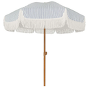 AMMSUN 7ft Patio Umbrella with Fringe Outdoor Tassel Umbrella UPF50+ Premium Steel Pole and Ribs Push Button Tilt, Navy Blue Stripes