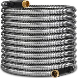 100 ft Stainless Steel Garden Hose - 2025 Upgraded Metal Water hose - Flexible Water Hose Pipe with Latex Core, 3/4" Solid Brass Connectors - No-Expandable Garden Hoses (100ft, Silver) 100 ft Stainless Steel Garden Hose - 2025 Upgraded Metal Water hose - Flexible Water Hose Pipe with Latex Core, 3/4" Solid Brass Connectors - No-Expandable Garden Hoses (100ft, Silver)