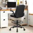 Drafting Chair,Tall Office Chair for Standing Desk,High Executive Leather Ergonomic Computer Chair with Adjustable Height and Flip-Up Armrest for Counter Height Desk,Black, 20 inches x 9.8 inches x 20 inches