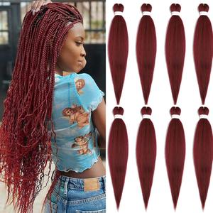 Pre Stretched Braiding Hair Extensions 26inch 8packs Professional Braids Hair Soft Yaki Straight Braid Hair Hot Water Setting Synthetic Crochet Hair (26inch,Burgundy)