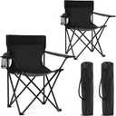 2 Pack Portable Camping Chairs Folding Lawn Chair Outdoor Lightweight Beach Chair with Cup Holder & Carry Bag for Outside Sports, Fishing, Hiking, Travel, Picnic, Backyard (Black-Dark) (Medium)