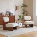 Christopher Knight Home Mores Low Profile Accent Chair Set of 2, Modern Living Room Armless Lounge Chair, Fabric Comfy Reading Chair for Bedroom, Wooden Frame and Thick Padded Seat, White+Walnut