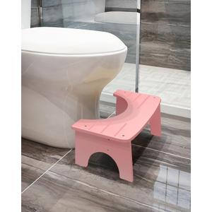 Bamboo Toilet Stool, 7" Toilet Stool Squat Adults Kids, Portable Simple Curve Squat Toilet Potty Stool, Non-Slip Poop Stool for Bathroom, Improve Squatting Posture and Comfort (Pink) (7inch (1 Pack), Pink)