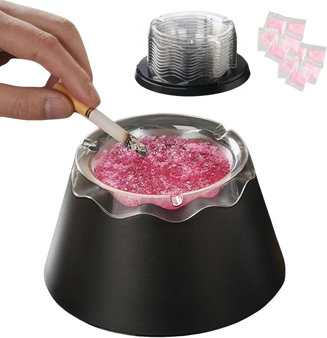 Ashtray for Cigarettes, Smokeless Ashtray indoor Portable Ash Tray with 10 Disposable Inserts outdoor Ash Tray for Patio Car Home
