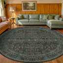 Vintage10ft Round Rug for Living Room, Washable Large Soft Area Rugs for Bedroom, Dining Room Under Table Non Slip, Dark Green Boho Circle Floral Big Carpet Indoor Dcor, Low Pile Stain Resistant