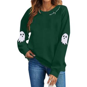 HEBBE Spooky Season Sweatshirts Halloween Ghost Sweatshirt Women - Halloween Graphic Crewneck Tops Casual Sweater (Small)