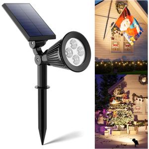 Solar Power Spot Lights Outdoor Waterproof for Christmas Decorations, Flag, Tree, Wreath, Santa Claus, Snowman, Bright LED Landscape Lamp Uplights for Outside Garden, Yard, Patio, Sidewalk,Warm White (1 Pack)