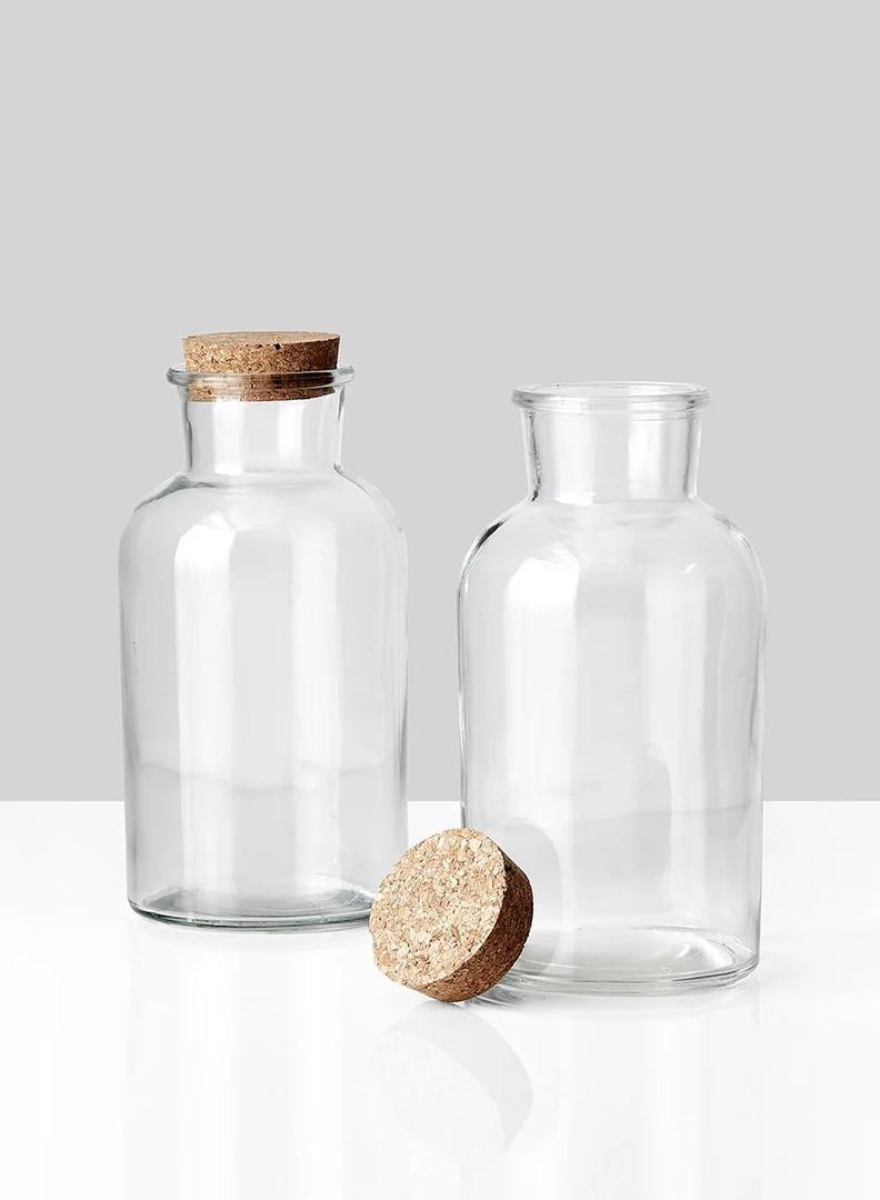 Set of 2 8in Tall Glass Bottle With Cork