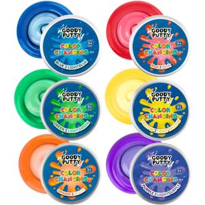 Goody Putty Color Changing Fidgety Toy for Kids Stress Relief and Therapy Great ADHD Fidget Putty Toy That Changes Colors (1 Set (6 Tins))